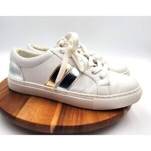 J Crew Sneaker Women's 8 White Metallic Two-Tone Stripe Casual Comfort Skate